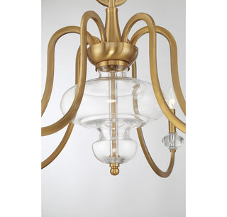 Bergdorf Six Light Chandelier in Warm Brass