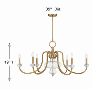Bergdorf Six Light Chandelier in Warm Brass