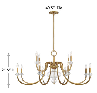 Bergdorf 12 Light Chandelier in Warm Brass