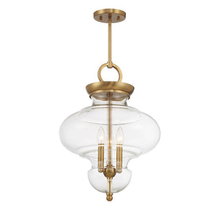 Bergdorf Three Light Pendant in Warm Brass
