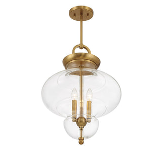 Bergdorf Three Light Pendant in Warm Brass
