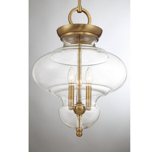 Bergdorf Three Light Pendant in Warm Brass