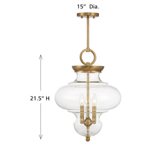 Bergdorf Three Light Pendant in Warm Brass