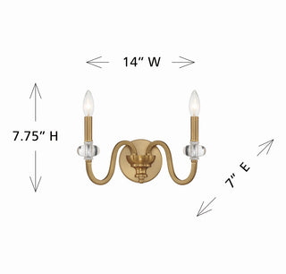 Bergdorf Two Light Wall Sconce in Warm Brass