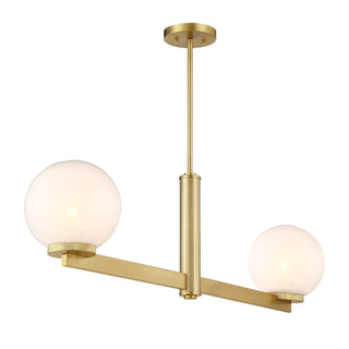Two Light Linear Chandelier in Natural Brass
