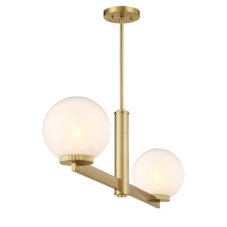 Two Light Linear Chandelier in Natural Brass