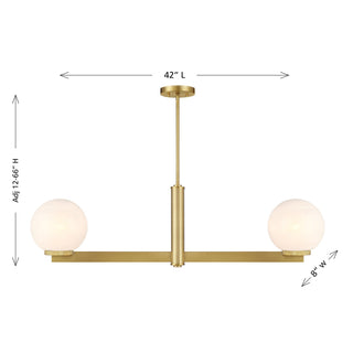 Two Light Linear Chandelier in Natural Brass