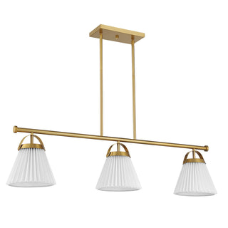 Three Light Linear Chandelier in Natural Brass