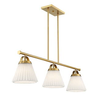 Three Light Linear Chandelier in Natural Brass