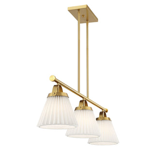 Three Light Linear Chandelier in Natural Brass