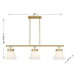 Three Light Linear Chandelier in Natural Brass