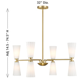 Eight Light Chandelier in Natural Brass