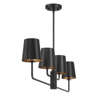 Four Light Linear Chandelier in Matte Black