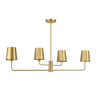 Four Light Linear Chandelier in Natural Brass