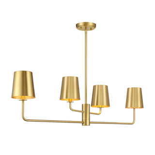 Four Light Linear Chandelier in Natural Brass