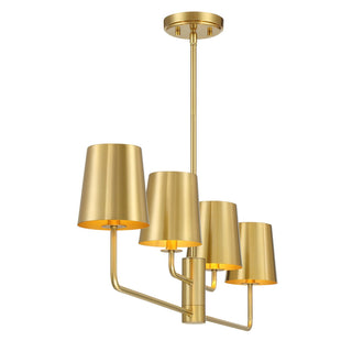 Four Light Linear Chandelier in Natural Brass