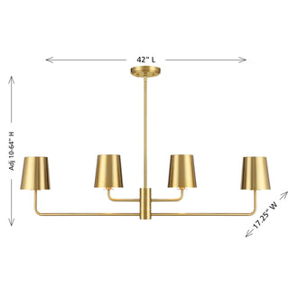 Four Light Linear Chandelier in Natural Brass
