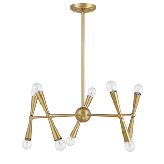 Ten Light Chandelier in Natural Brass