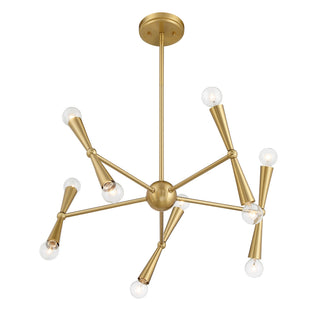 Ten Light Chandelier in Natural Brass