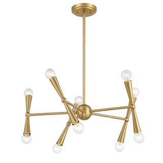 Ten Light Chandelier in Natural Brass
