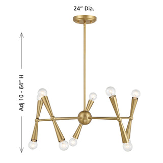Ten Light Chandelier in Natural Brass