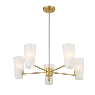 Five Light Chandelier in Natural Brass