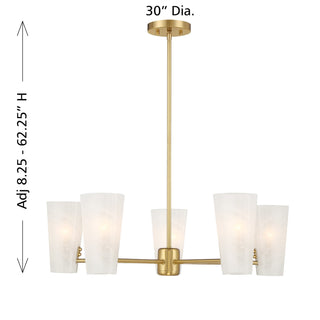 Five Light Chandelier in Natural Brass