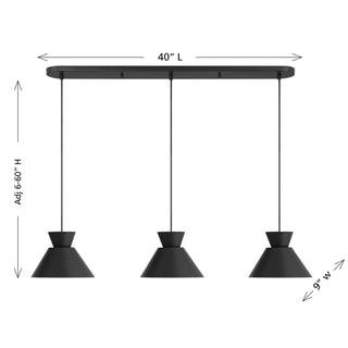 Three Light Linear Chandelier in Matte Black