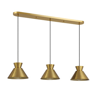 Three Light Linear Chandelier in Natural Brass