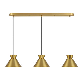 Three Light Linear Chandelier in Natural Brass