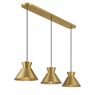 Three Light Linear Chandelier in Natural Brass