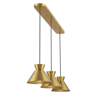Three Light Linear Chandelier in Natural Brass
