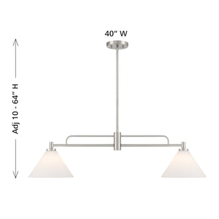 Two Light Linear Chandelier in Brushed Nickel