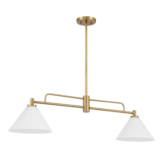 Two Light Linear Chandelier in Natural Brass