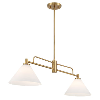 Two Light Linear Chandelier in Natural Brass