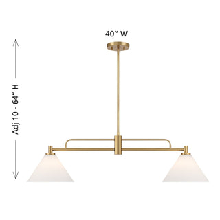 Two Light Linear Chandelier in Natural Brass