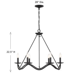 Six Light Chandelier in Matte Black