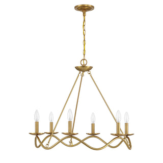 Six Light Chandelier in Natural Brass