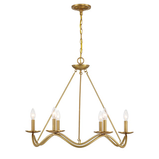 Six Light Chandelier in Natural Brass