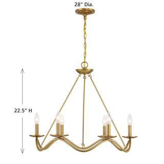 Six Light Chandelier in Natural Brass