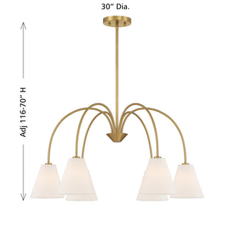 Six Light Chandelier in Natural Brass