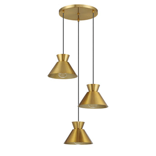 Three Light Chandelier in Natural Brass