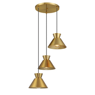 Three Light Chandelier in Natural Brass