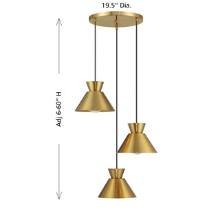 Three Light Chandelier in Natural Brass