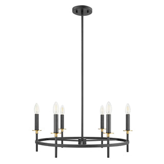 Six Light Chandelier in Matte Black and Natural Brass