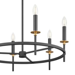 Six Light Chandelier in Matte Black and Natural Brass