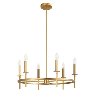 Six Light Chandelier in Natural Brass
