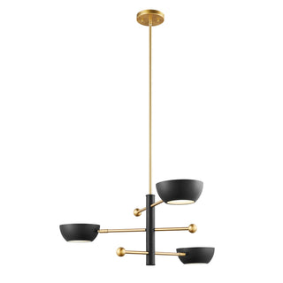 Three Light Chandelier in Matte Black and Natural Brass