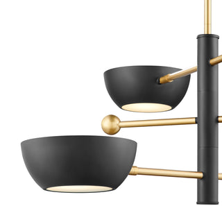 Three Light Chandelier in Matte Black and Natural Brass
