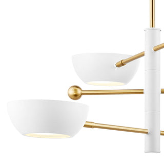 Three Light Chandelier in White and Natural Brass
